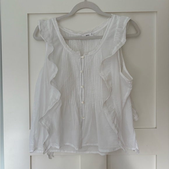 Mango White Ruffled Blouse Size 8 - Picture 4 of 7